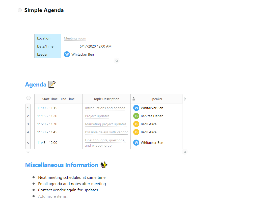 Nimbus Note - Simple Agenda template In Simple Agenda Template